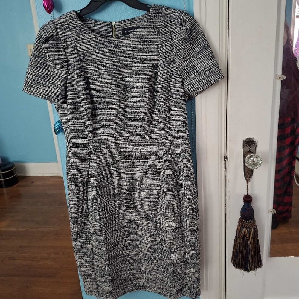 Andrew Marc Textured Black & White Dress Women's Sz 14 Excel Pre-owned